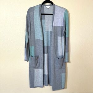 J. Jill Knit Colorblock Longline Open Front Duster Cardigan Kimono Women Size XS